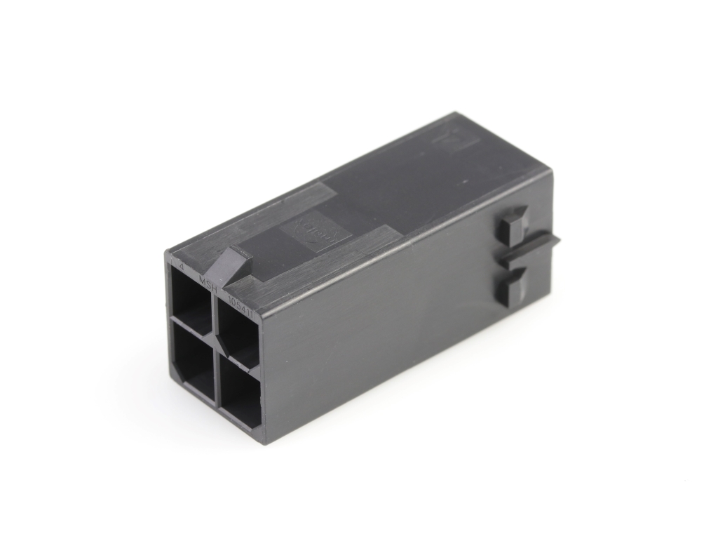 Mega-Fit Plug Housing, Dual Row, 4 Circuit, UL 94V-0, Glow-Wire Capable, Free Hanging