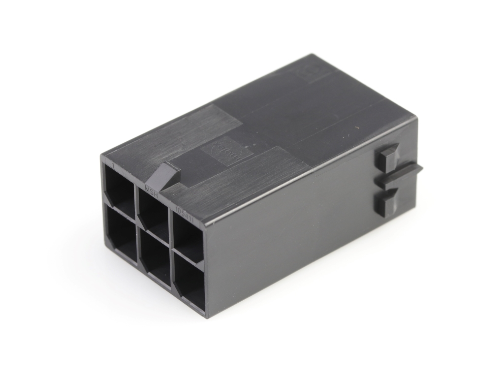 Mega-Fit Plug Housing, Dual Row, 6 Circuit, UL 94V-0, Glow-Wire Capable, Free Hanging