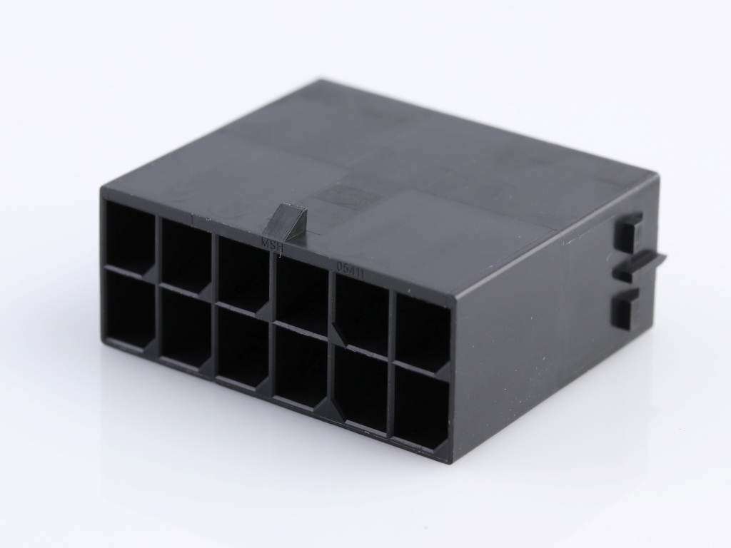 Mega-Fit Plug Housing, Dual Row, 12 Circuit, UL 94V-0, Glow-Wire Capable, Free Hanging