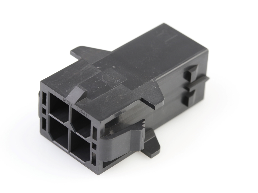 Mega-Fit Plug Housing, Dual Row, 4 Circuit, UL 94V-0, Glow-Wire Capable, Panel Mount