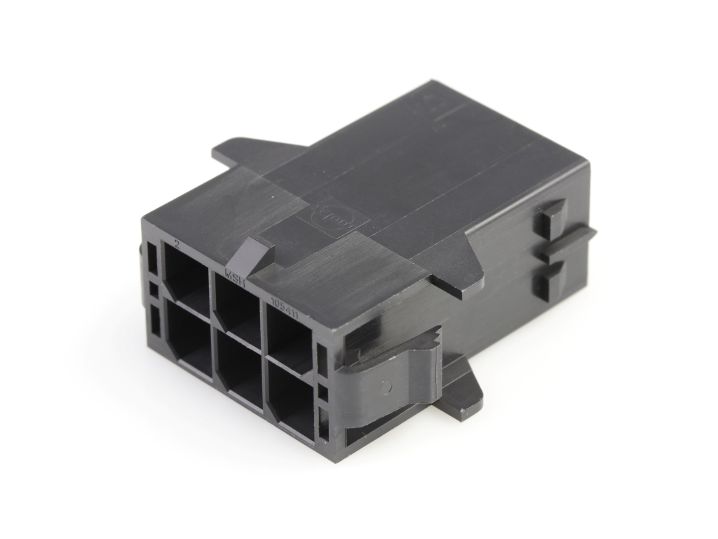 Mega-Fit Plug Housing, Dual Row, 6 Circuit, UL 94V-0, Glow-Wire Capable, Panel Mount